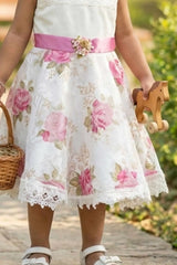 White Floral Party Dress For Girls