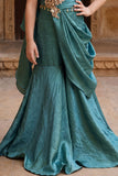 Girls Teal Green Sequin Embellished Draped Sharara Set