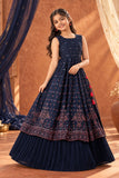 Navy Blue Sequin And Mirror Work Lehenga Choli Set For Girls