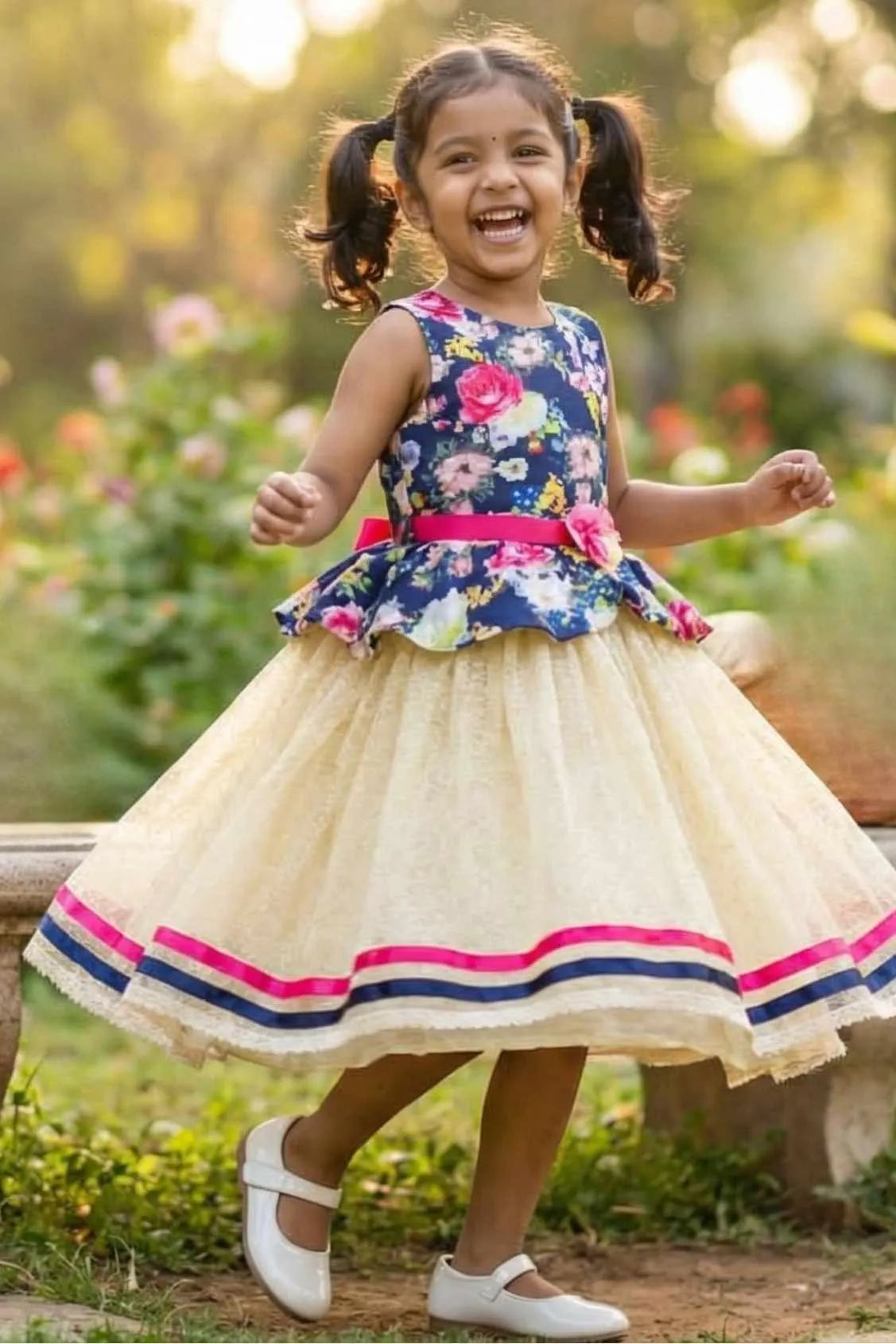 Multicolor Floral Printed Frock For Girls