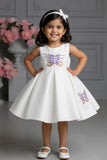 Girls White Butterfly Embellished Party Wear Frock