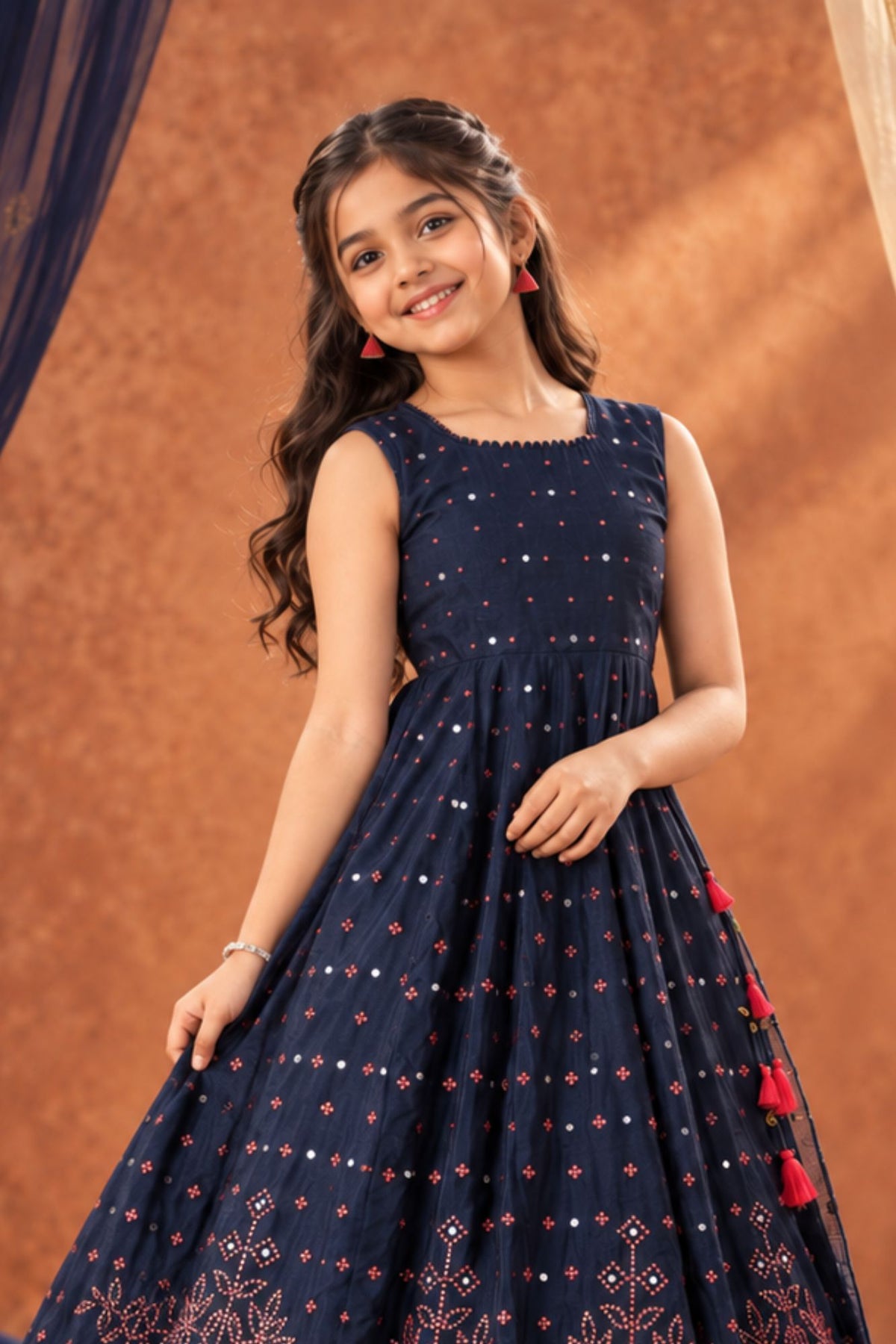 Navy Blue Sequin And Mirror Work Lehenga Choli Set For Girls