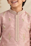 Boys Light Pink Chanderi Silk Embroidered Kurta Pant Set