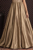 Girls Champagne Gold Sequined One Shoulder Party Wear Gown