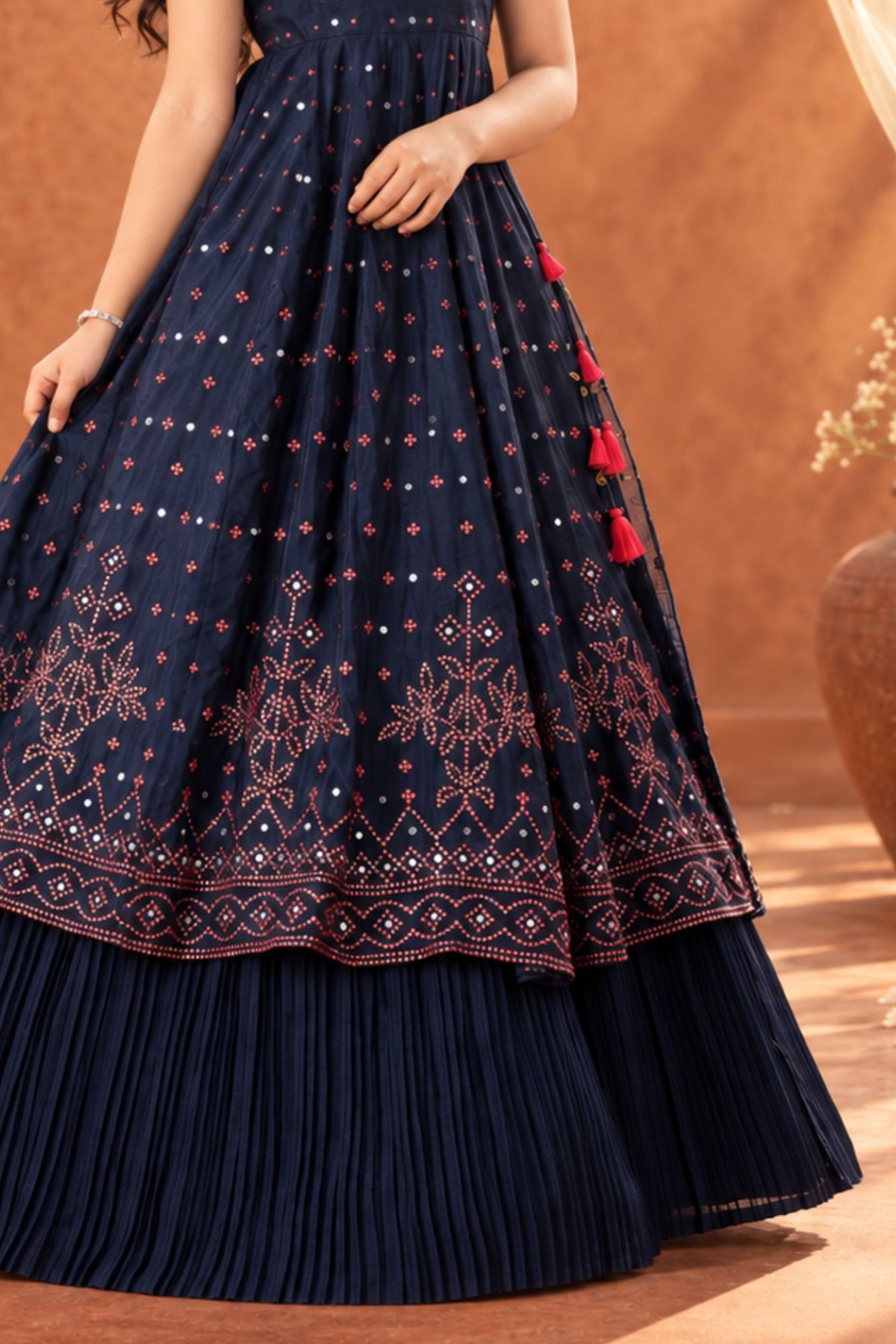 Navy Blue Sequin And Mirror Work Lehenga Choli Set For Girls