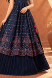 Navy Blue Sequin And Mirror Work Lehenga Choli Set For Girls