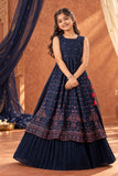 Navy Blue Sequin And Mirror Work Lehenga Choli Set For Girls