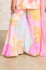 Girls Charming Pink Multicolor Floral Printed Palazzo Set