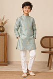 Boys Light Blue Chanderi Silk Embroidered Kurta Pant Set