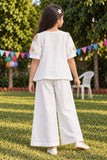 Girls White With Multicolour Floral Embroidered Co-Ord Set