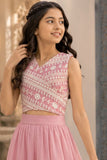 Girls Dusty Pink Embroidered Crop Top With Flared Palazzo Set