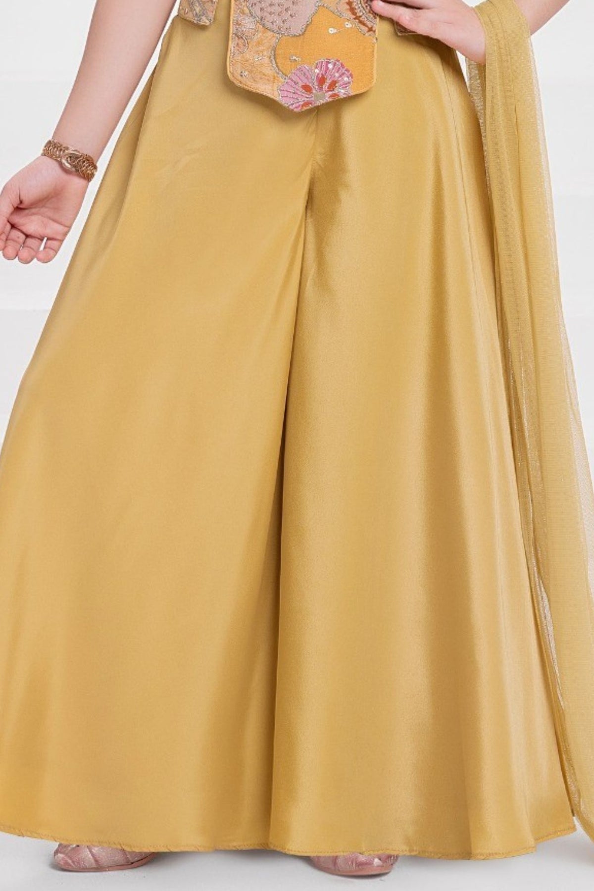 Girls Gold Floral Sequin Embellished Palazzo Set
