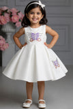 Girls White Butterfly Embellished Party Wear Frock