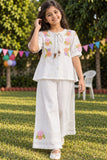 Girls White With Multicolour Floral Embroidered Co-Ord Set