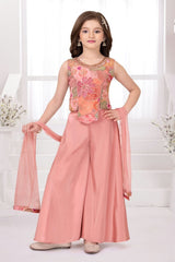 Girls Peach Floral Sequin Embellished Palazzo Set