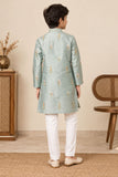 Boys Light Blue Chanderi Silk Embroidered Kurta Pant Set