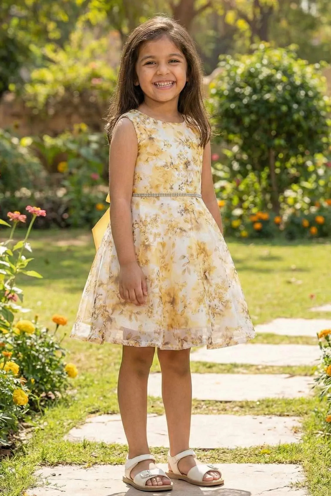 Yellow Floral Frock For Girls