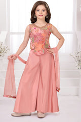 Girls Peach Floral Sequin Embellished Palazzo Set