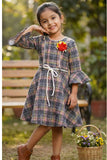 Grey Checkered Frock For Girls