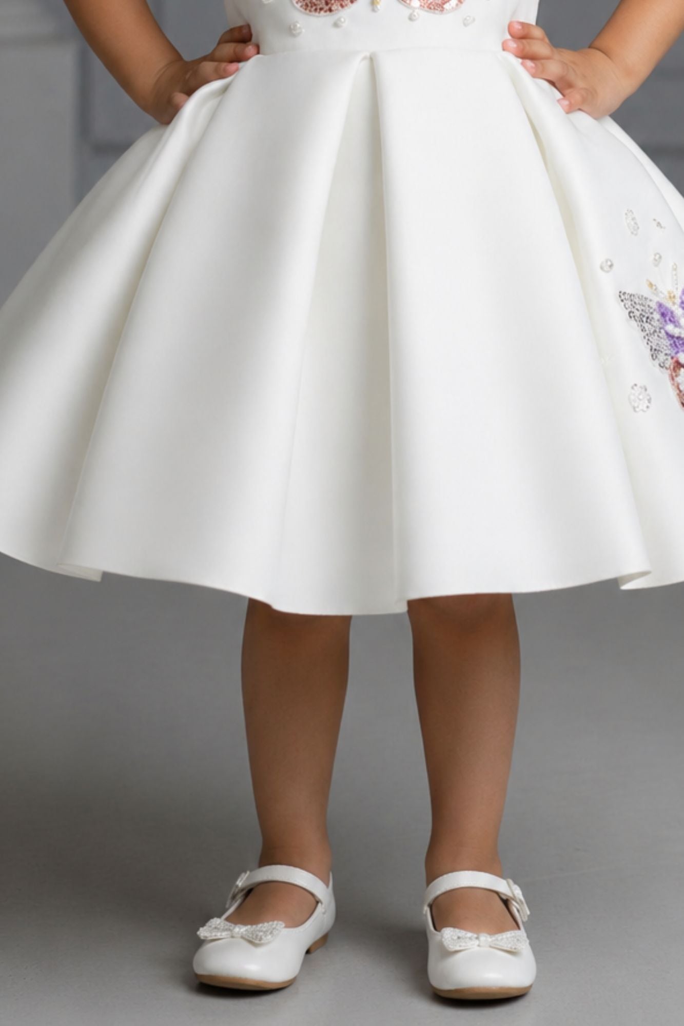 Girls White Butterfly Embellished Party Wear Frock