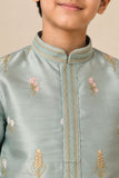 Boys Light Blue Chanderi Silk Embroidered Kurta Pant Set