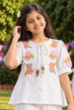 Girls White With Multicolour Floral Embroidered Co-Ord Set