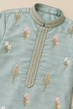 Boys Light Blue Chanderi Silk Embroidered Kurta Pant Set