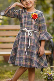 Grey Checkered Frock For Girls