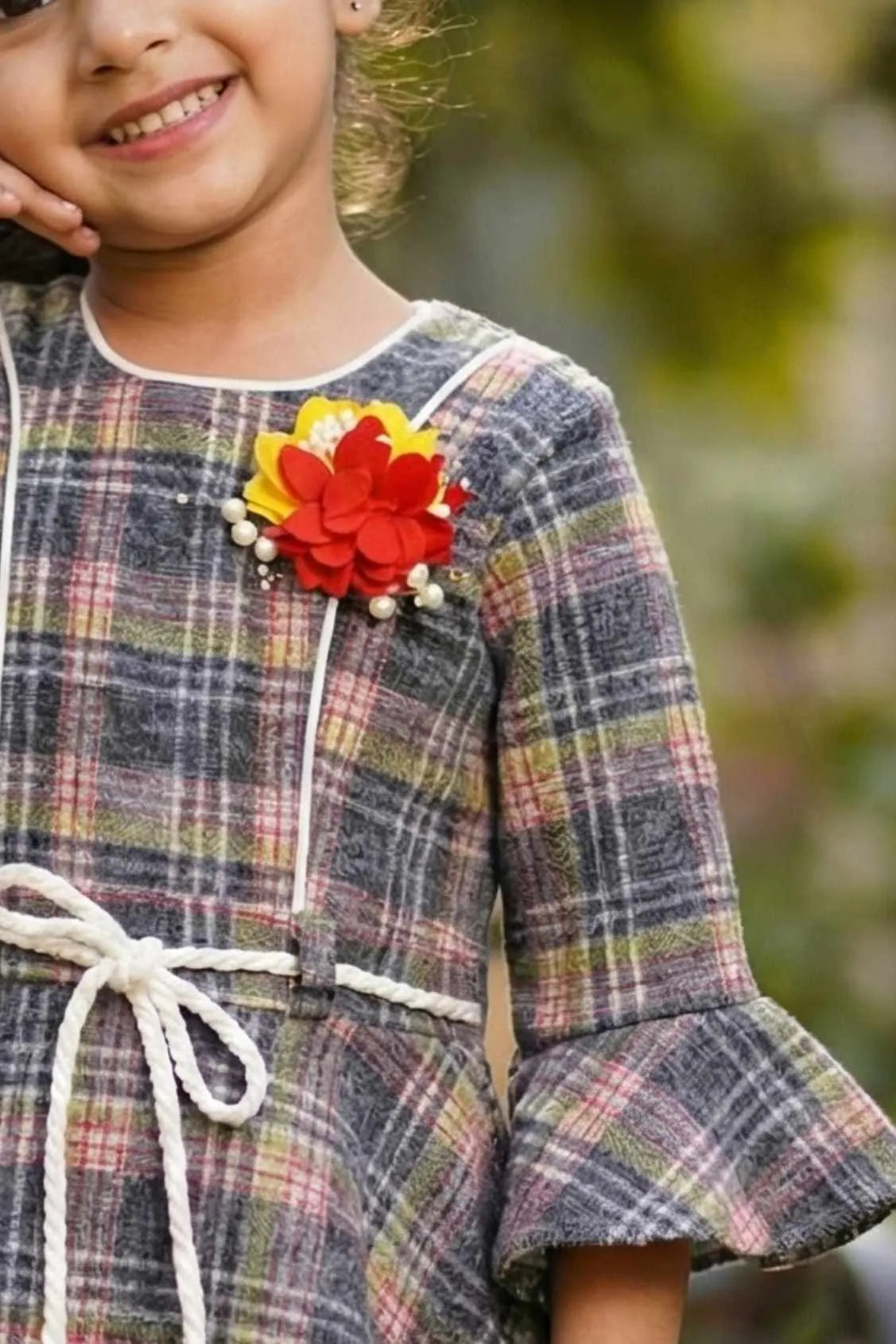 Grey Checkered Frock For Girls