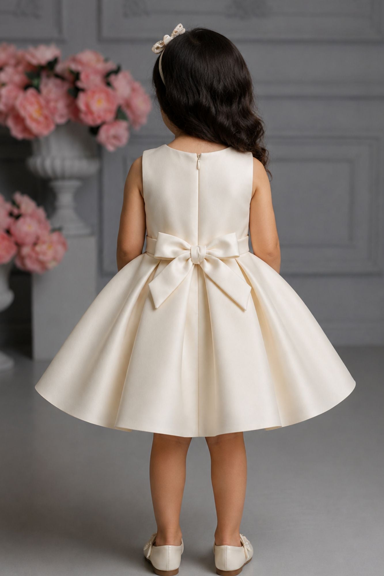 Girls Cream Butterfly Embellished Party Wear Frock