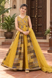Yellow Sequins Work And Zari Embroidered Gown With Floral Printed For Girls