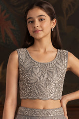 Elegant Grey Embellished Lehenga Choli Set for Girls