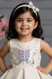 Girls Cream Butterfly Embellished Party Wear Frock
