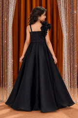 Black One-Shoulder Party Wear Gown For Girls