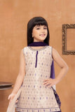 Cream and Purple Patiala Set With Embroidered Kurti And Dupatta For Girls