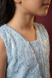 Girls Sky Blue Sequins Embellished Mermaid Gown with Textured Lace Detailing