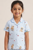 Girls Sky Blue Bunny Print Night Suit Set