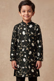 Boys Black Kurta Pajama Set with Floral Gota Patti And Sequin Work