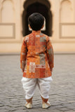 Rust Patchwork Print Festive Kurta Dhoti Set for Boys