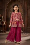 Girls Maroon Embroidered Palazzo Set with Ethnic Jacket