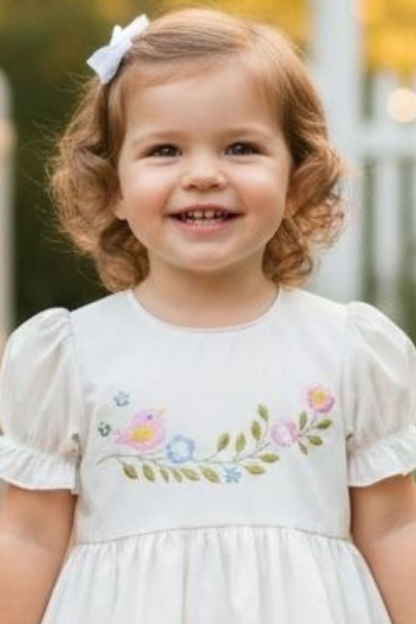 Girls White Floral Embroidered Fit And Flare Frock