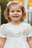 Girls White Floral Embroidered Fit And Flare Frock