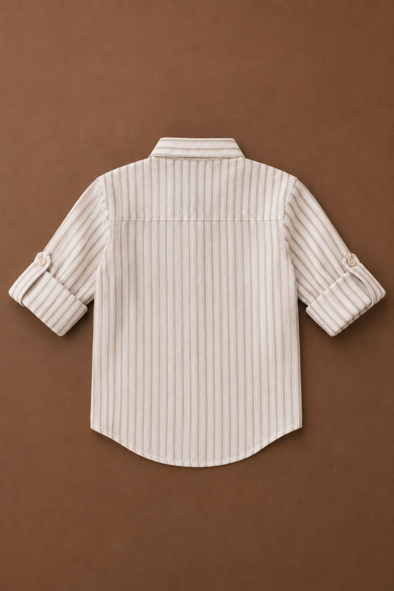 Boys Beige Striped Full Sleeve Casual Shirt