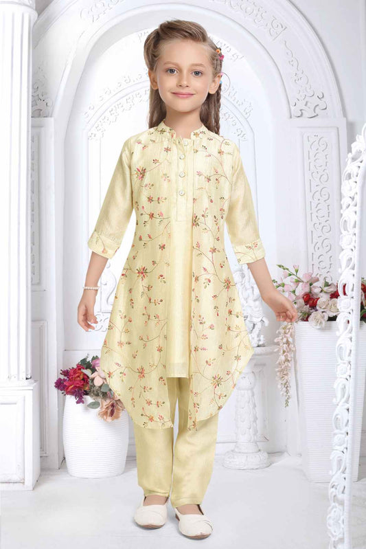 Cream Sequins Embroidered Set For Girls