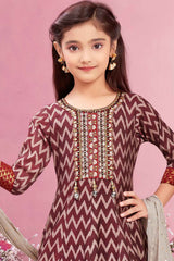 Wine Printed And Sequin Anarkali For Girls