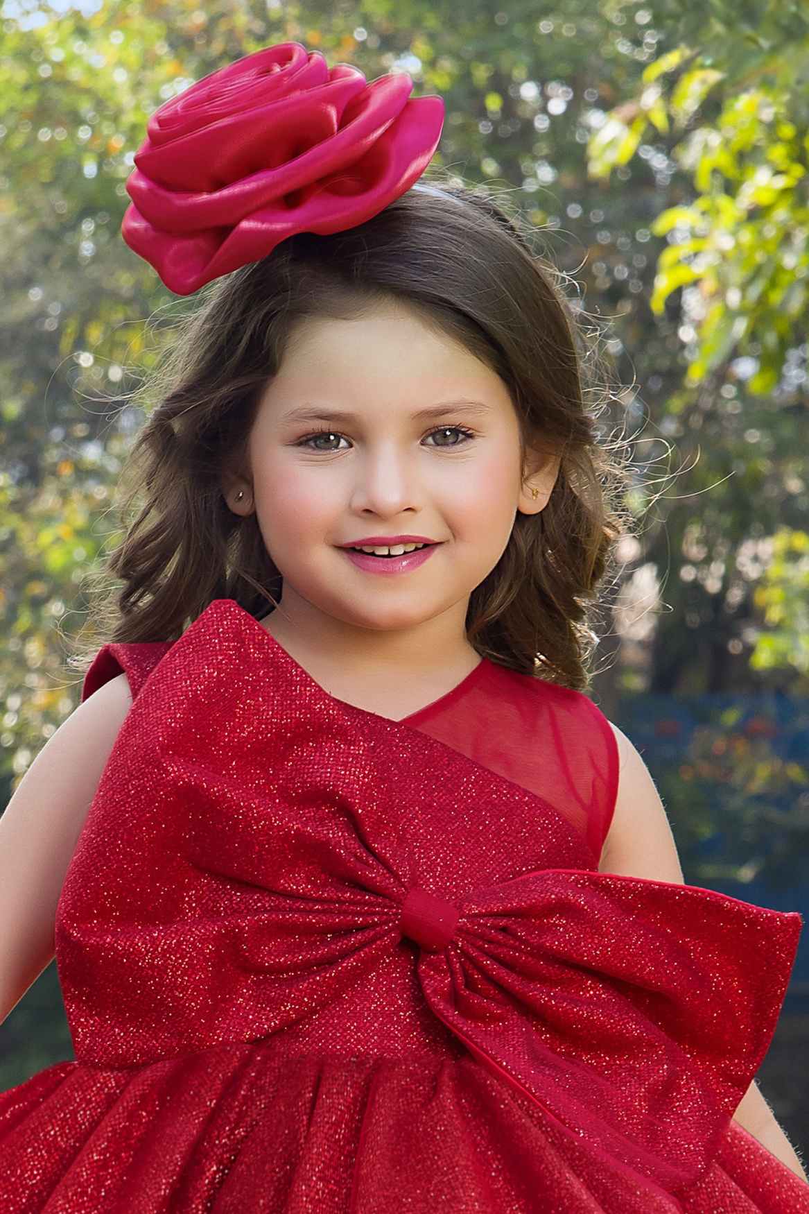 Red Party Wear Frock With Bow Embellished For Girls