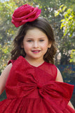 Red Party Wear Frock With Bow Embellished For Girls