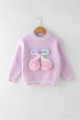 Lavender Pullover With Bow Embroidery For Girls