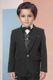 Black Tuxedo With Black Pant And Sequin Waistcoat Set For Boys