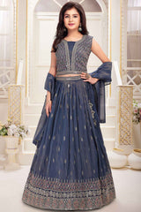 Grey Sequin and Embroidery Lehenga Choli Set For Girls